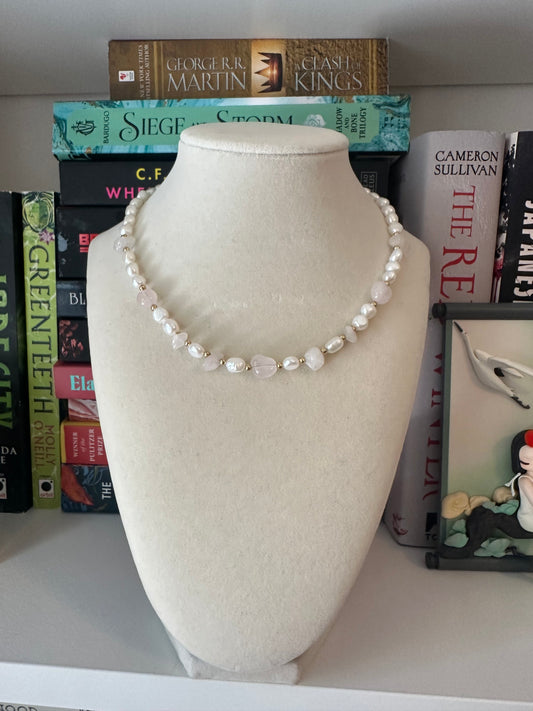 Rose Quartz Chip & Pearl Necklace