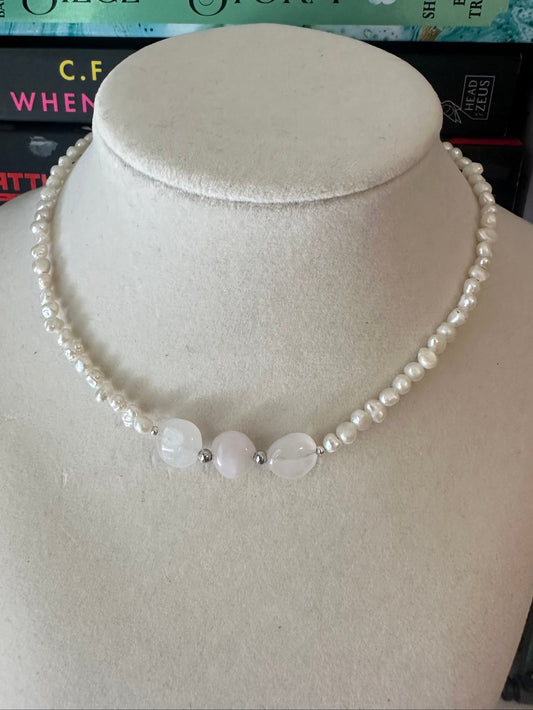 Rose Quartz & Seed Pearl Necklace