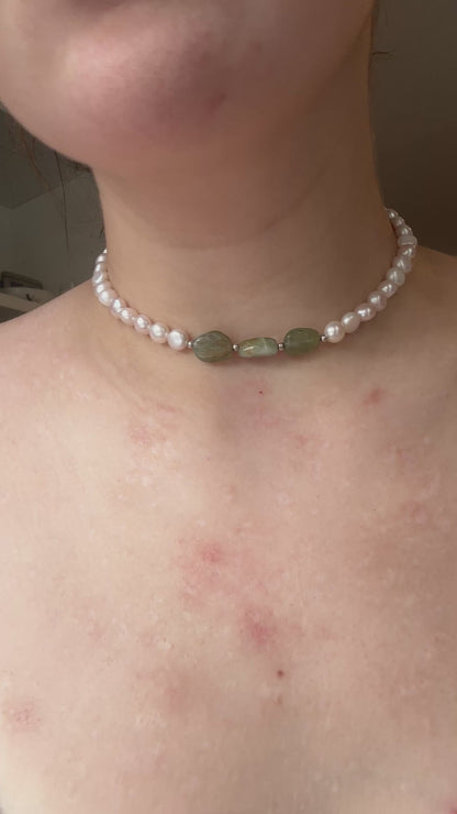 Pearl and Green Aquamarine Necklace